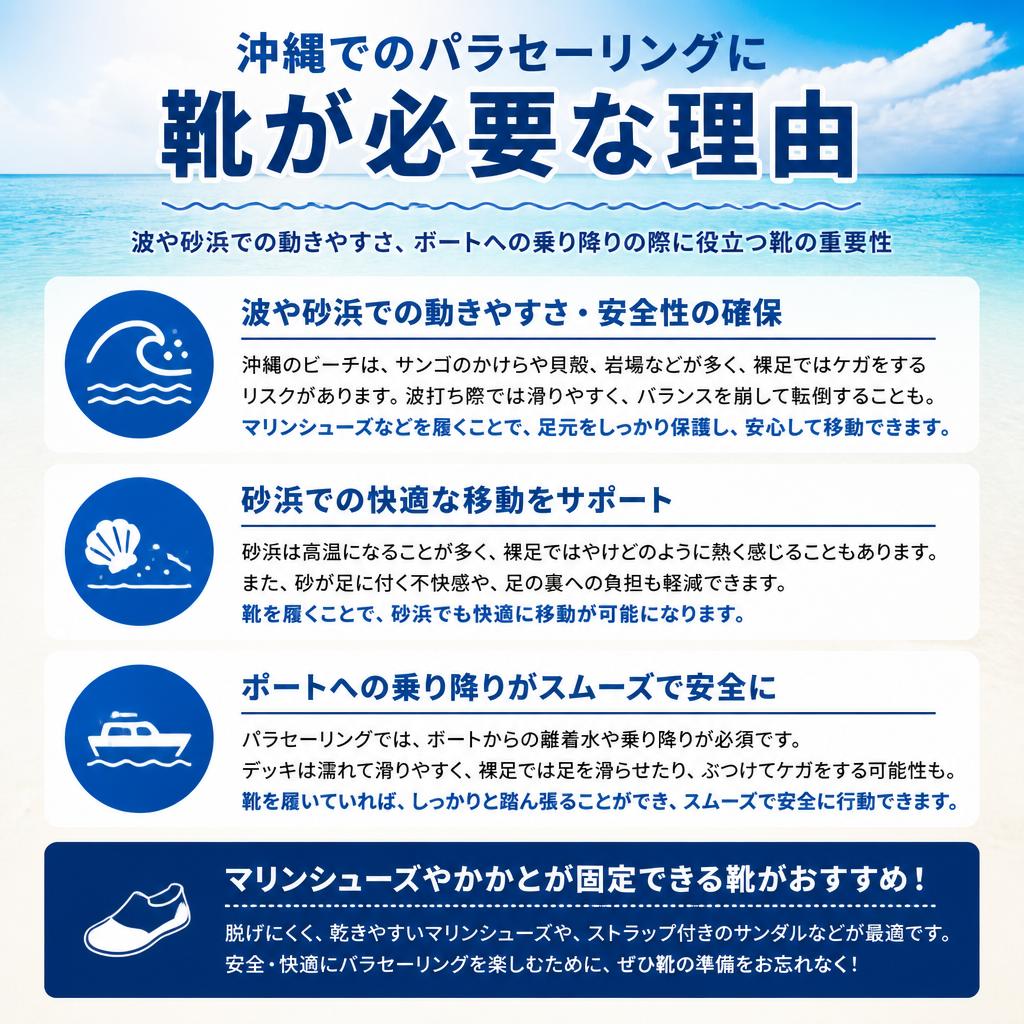 沖縄のパラセーリング体験！靴の必要性