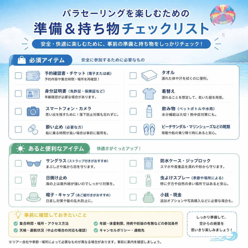 パラセーリング準備のチェックリスト