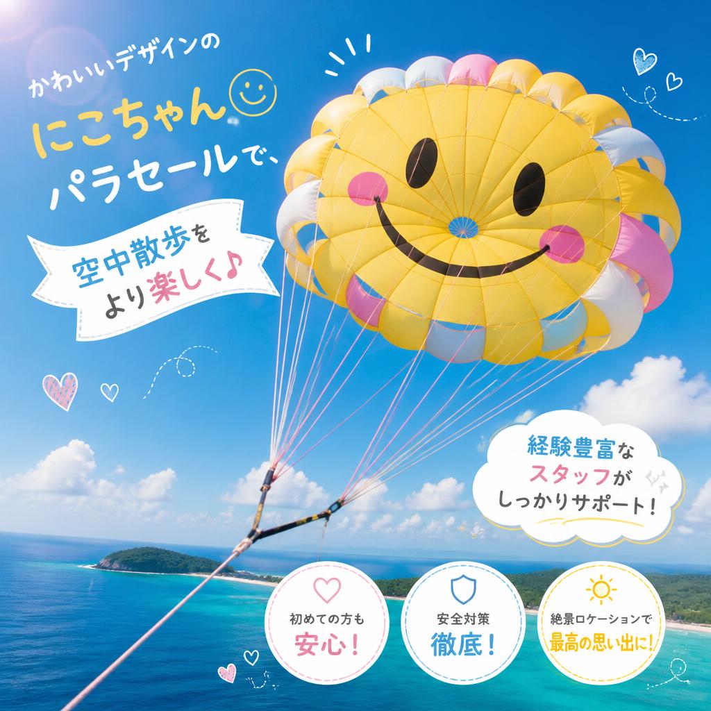 沖縄初のにこちゃんパラセール